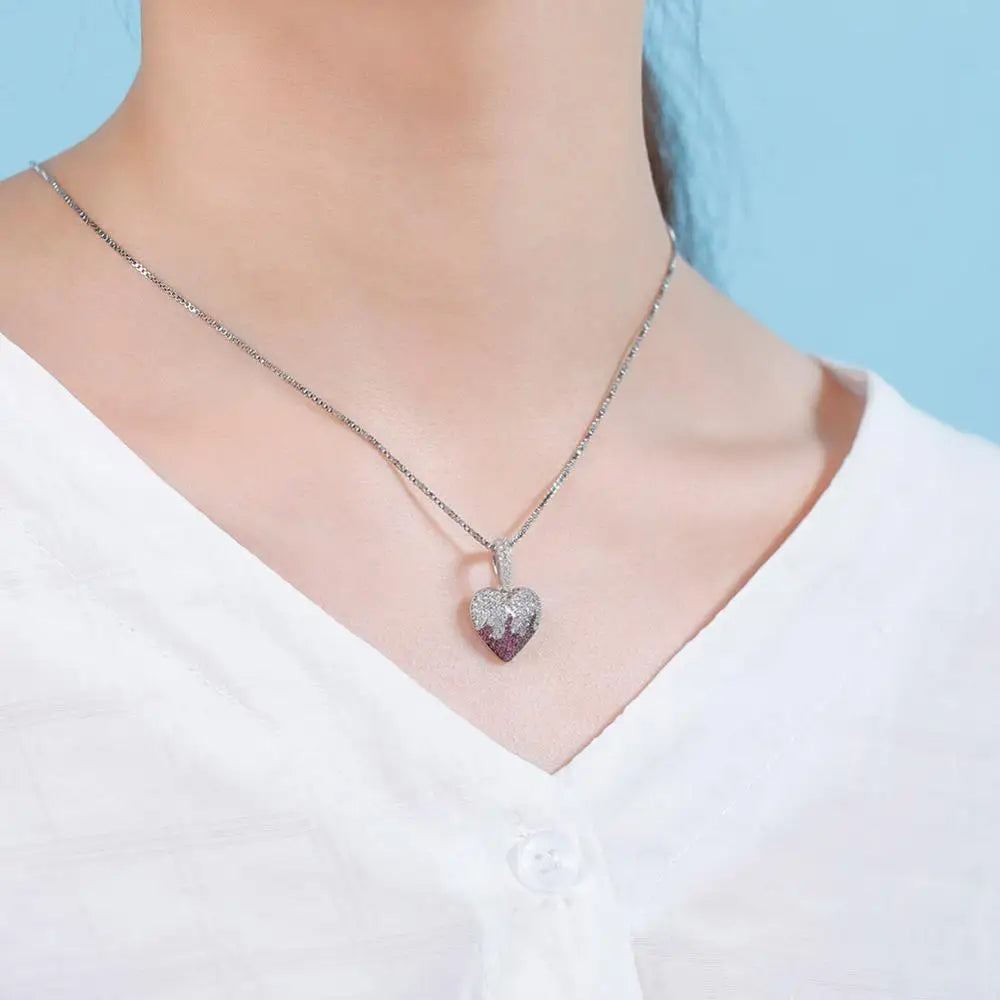 TOPGRILLZ 925 Sterling Silver Iced Cubic Zirconia Heart Pendant