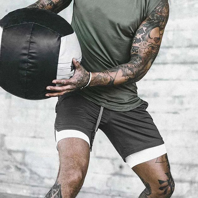 Fitness Workout 2 In 1 Gym Jogging Shorts .