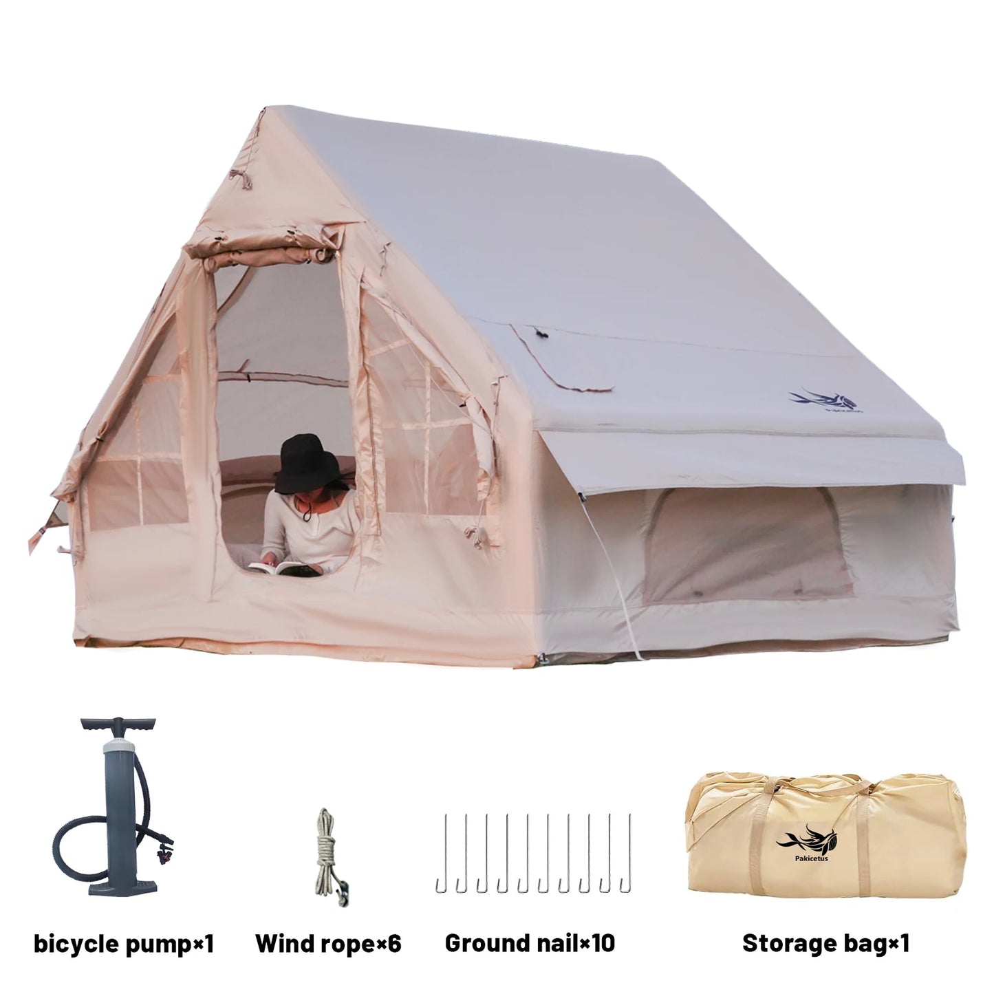 Pakicetus Waterproof 4-8 Person Inflatable Camping Tent With Quick-Setup, Air Frame & Stove Jack.