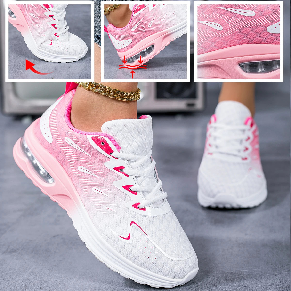 Women Gradient Air Cushion Running Sneakers.