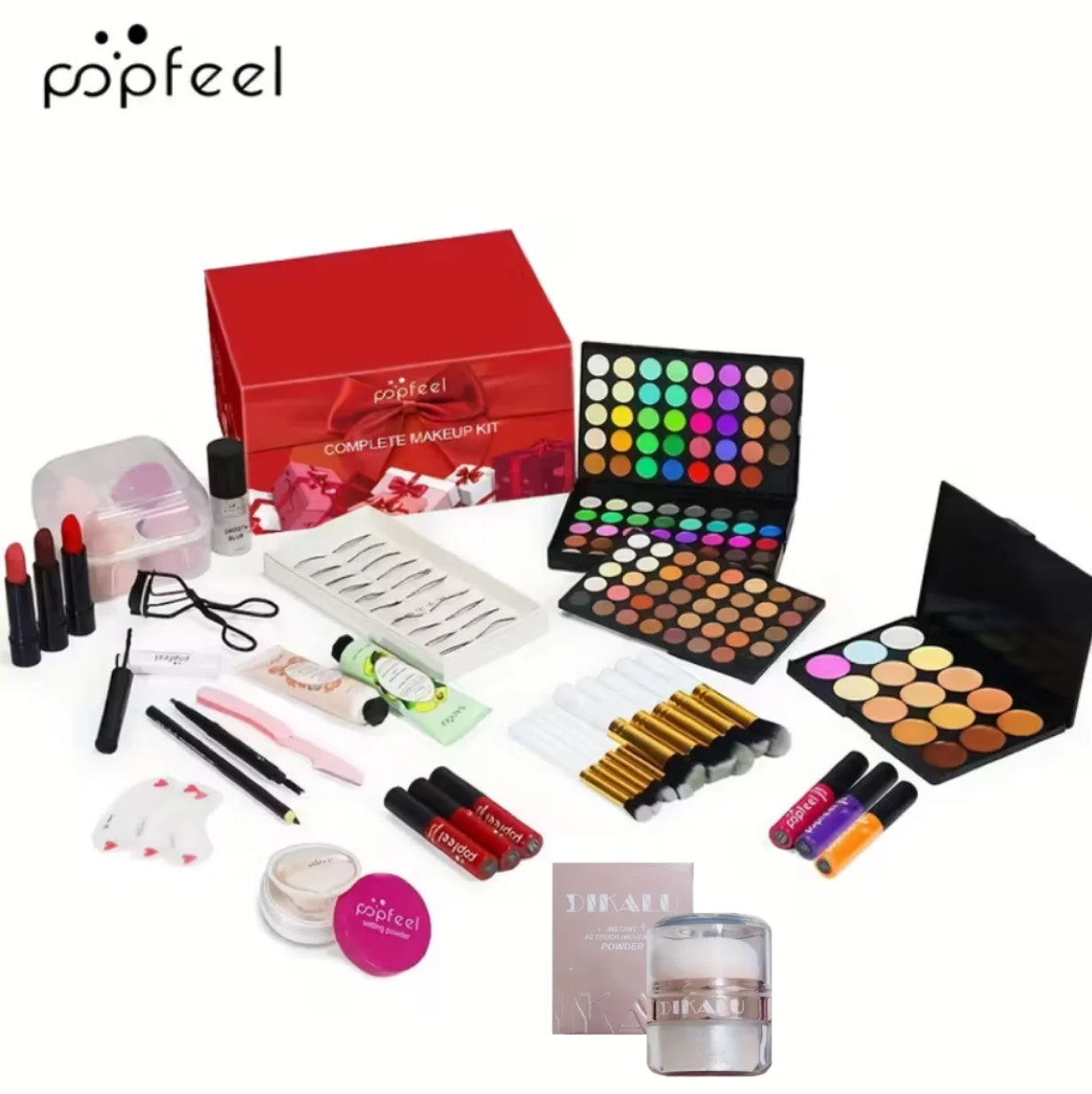 POPFEEL All-in-One Full Face Makeup Kit with Brush + Facial highlighter-Complete Beauty Set.