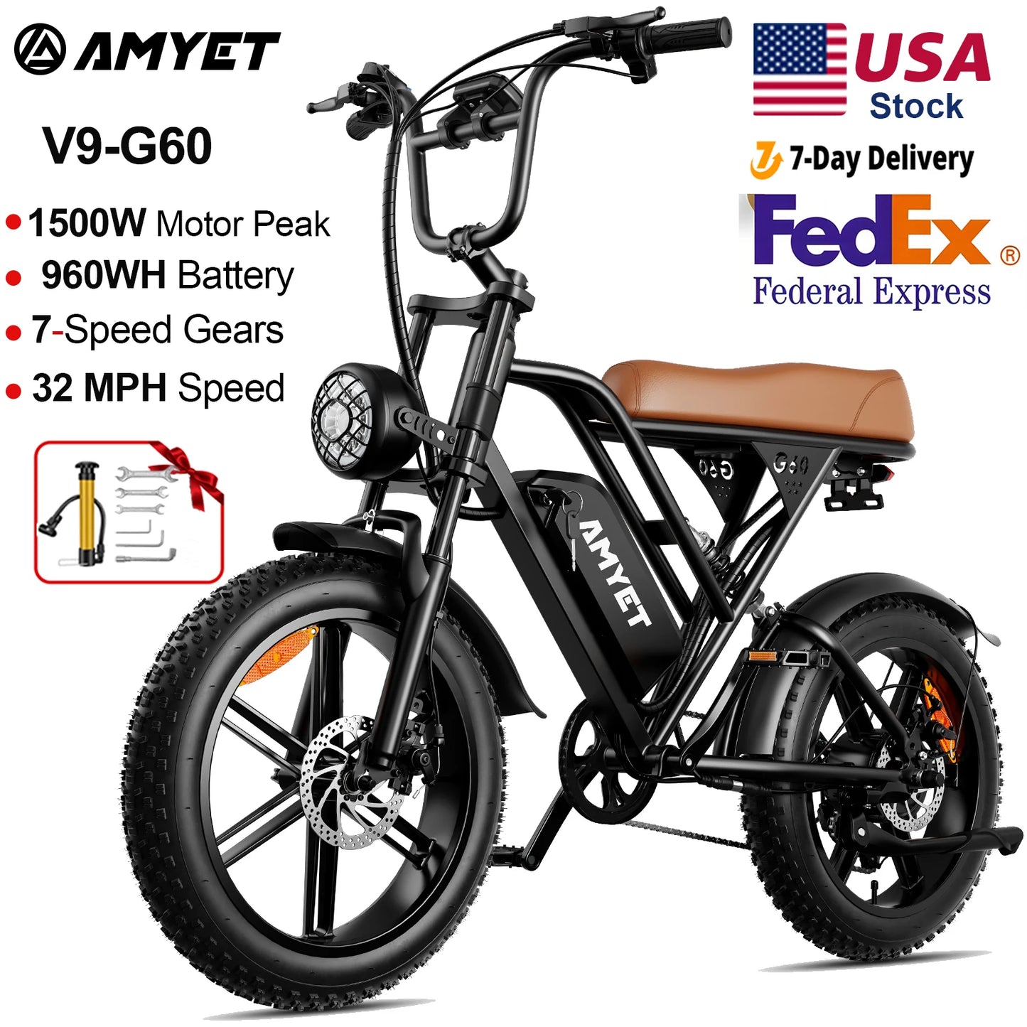 AMYET V9-G60 Adults Electric Mountain Bike For Men.