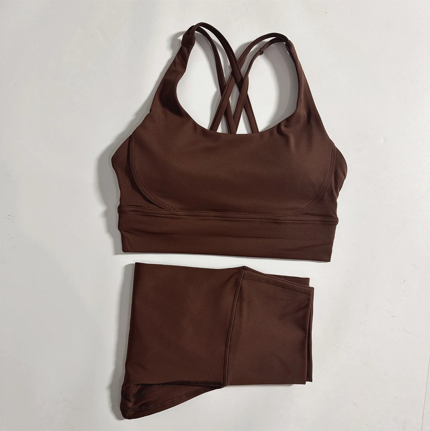 Tight Soft Cross Fitness Bra & Compression High Waist Yoga Legging For Fitness Training.