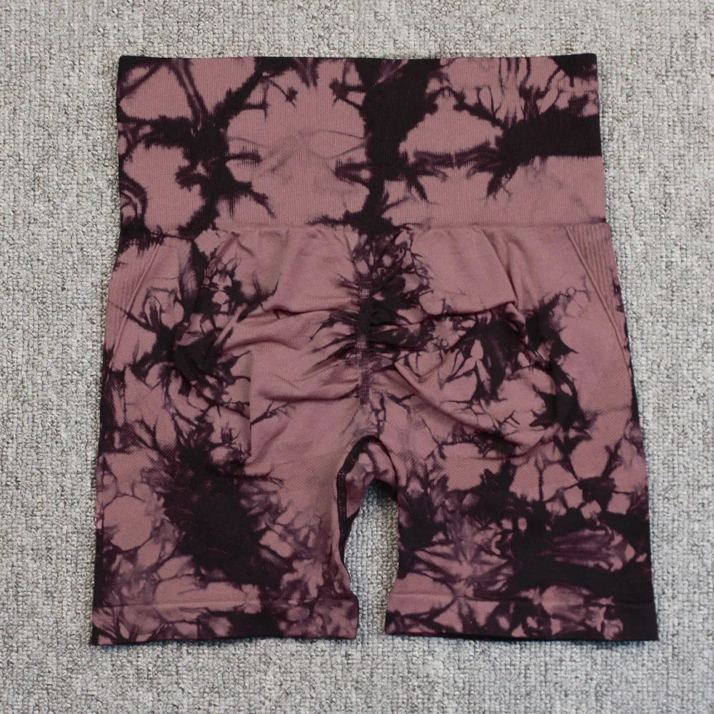 Tie-Dye Yoga High Elastic Gym Shorts For Women.