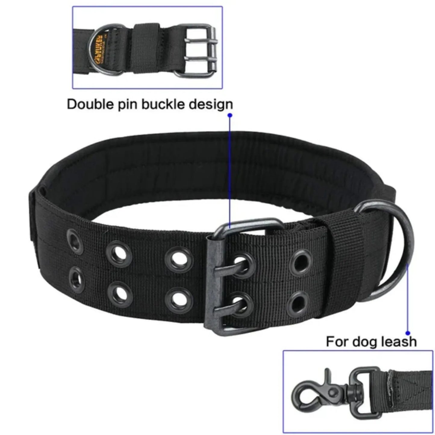 K9 Military 2" Wide Tactical Heavy Duty Nylon Large Dog Collar With Metal Buckle.