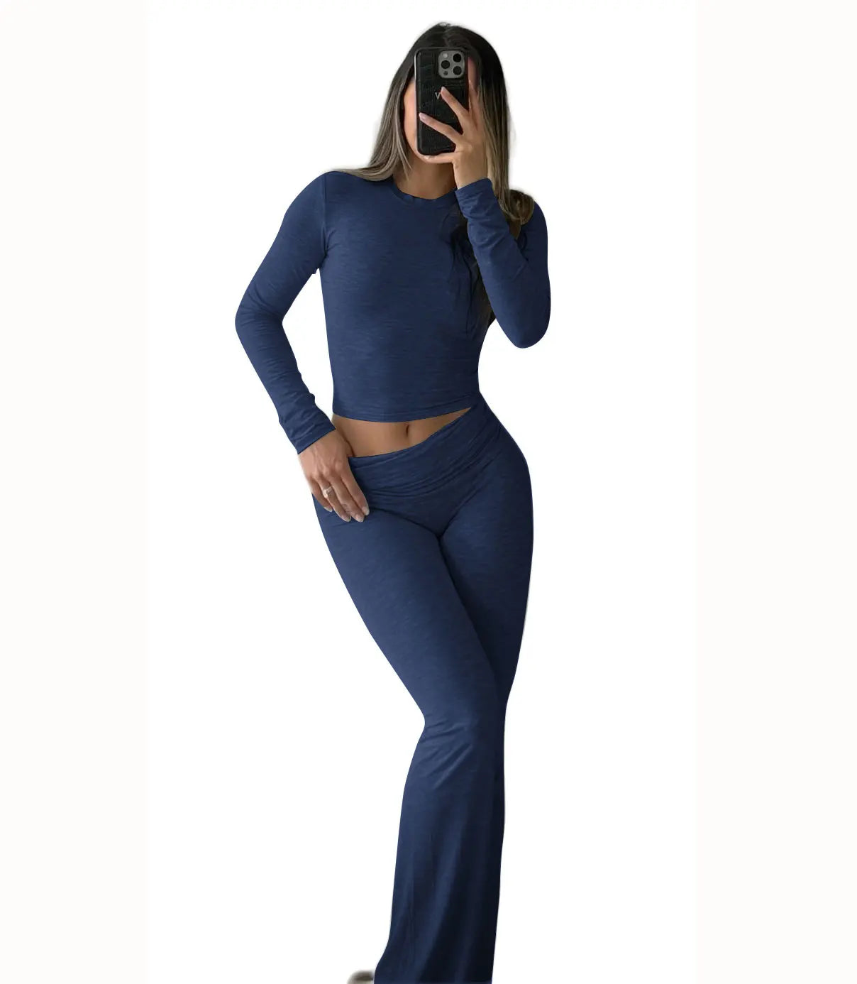 Women's Yoga Two-Piece Set Long-Sleeve Wide-Leg Activewear Set.