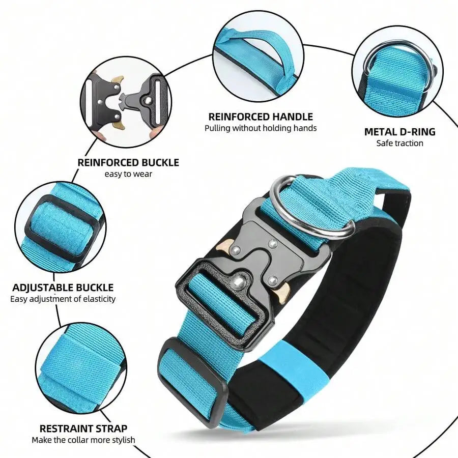 Adjustable Tactical Dog Collar With Handle For Medium And Large Dog Breeds.