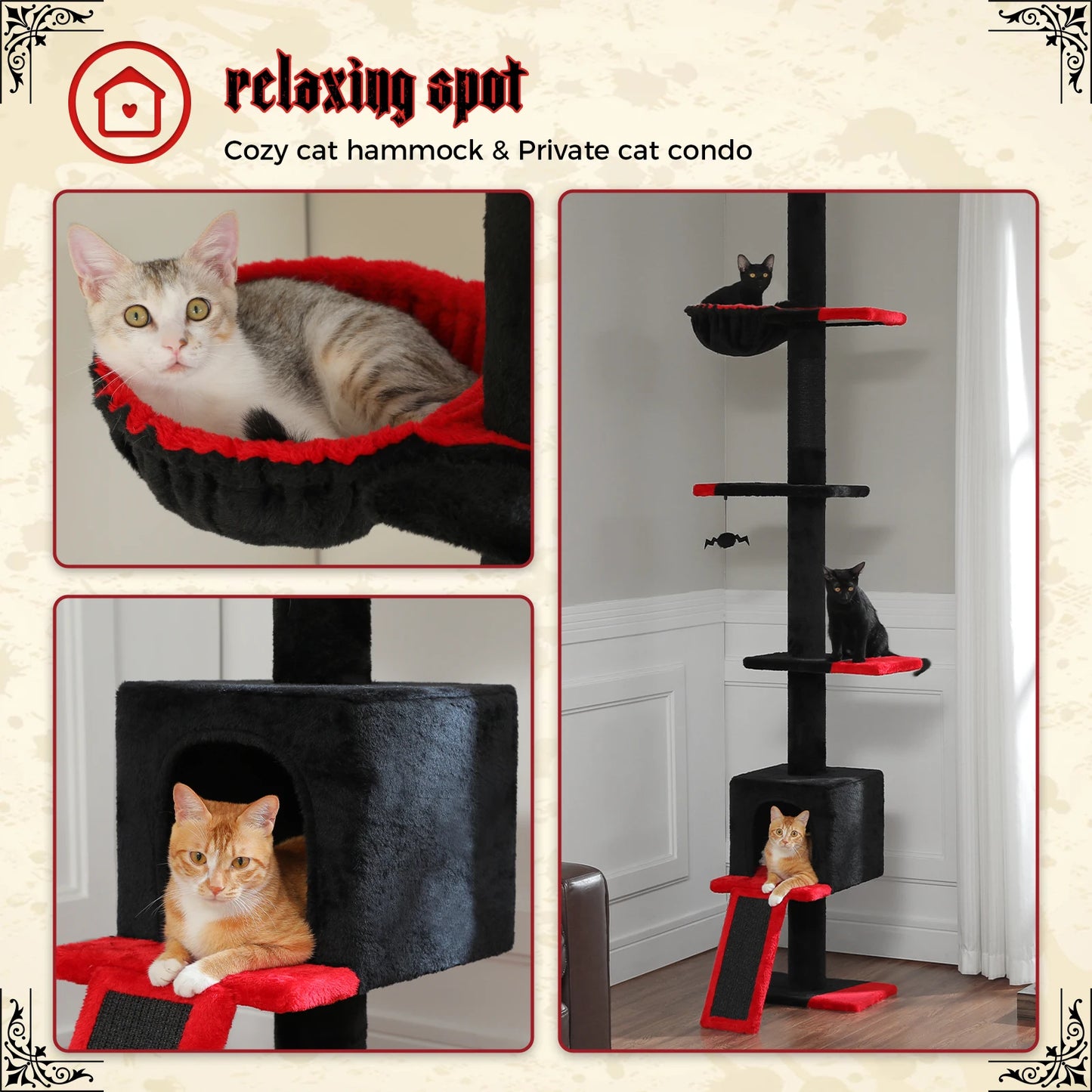 Gothic Cat Tree Floor to Ceiling, Tall Cat Tower.