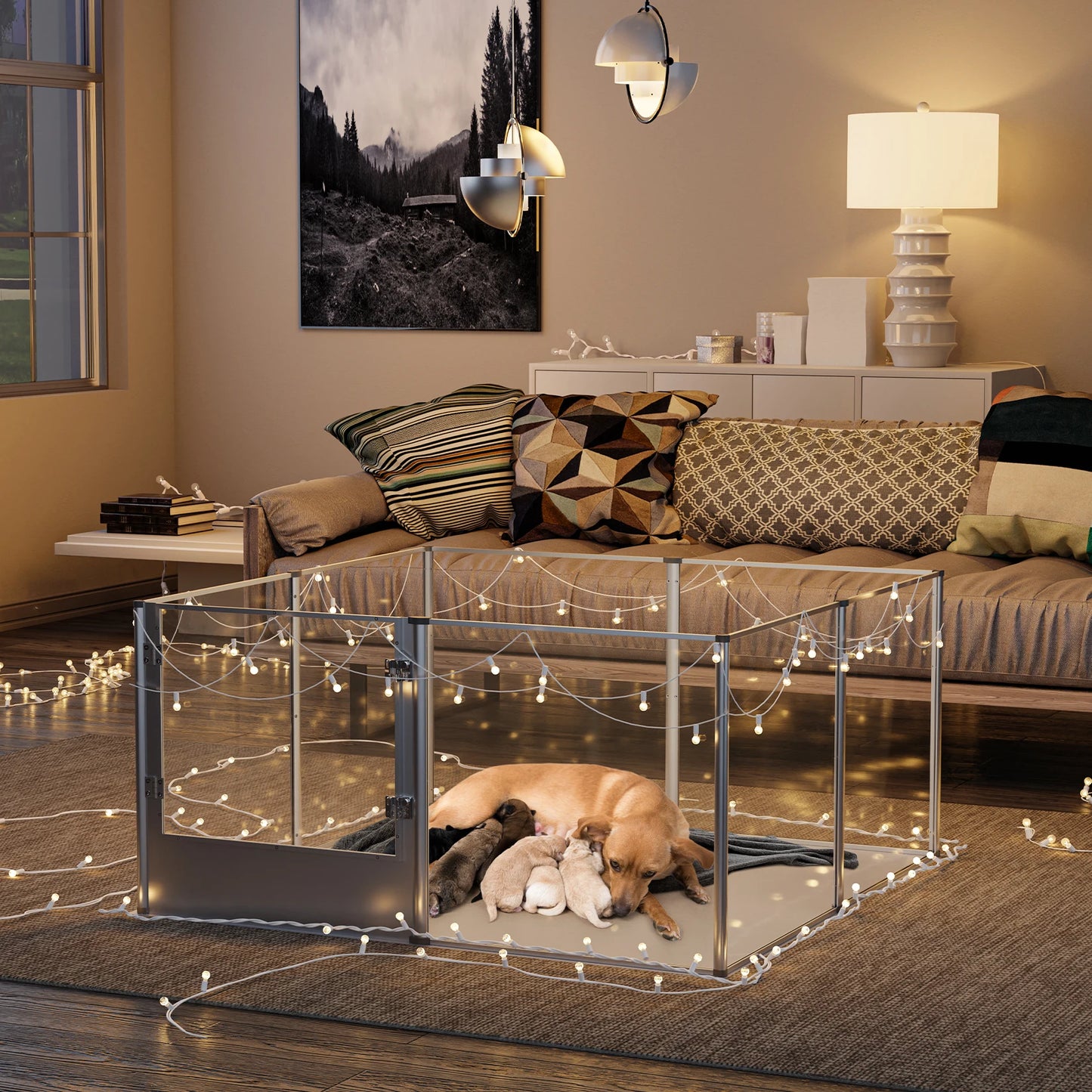 Acrylic Dog Playpen Fence with Waterproof Fertility Pad .
