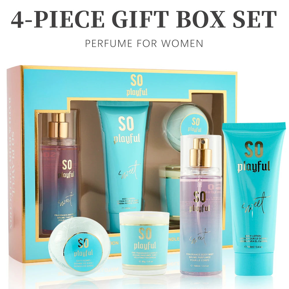 Women's Fragrance Sets : Body Mist, Body Lotion, Candle & Bath Bomb.