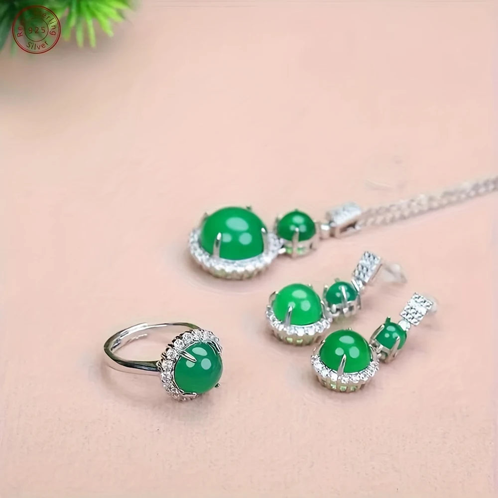 925 Silver Natural Ice Chalcedony Fashion Jewelry Set .