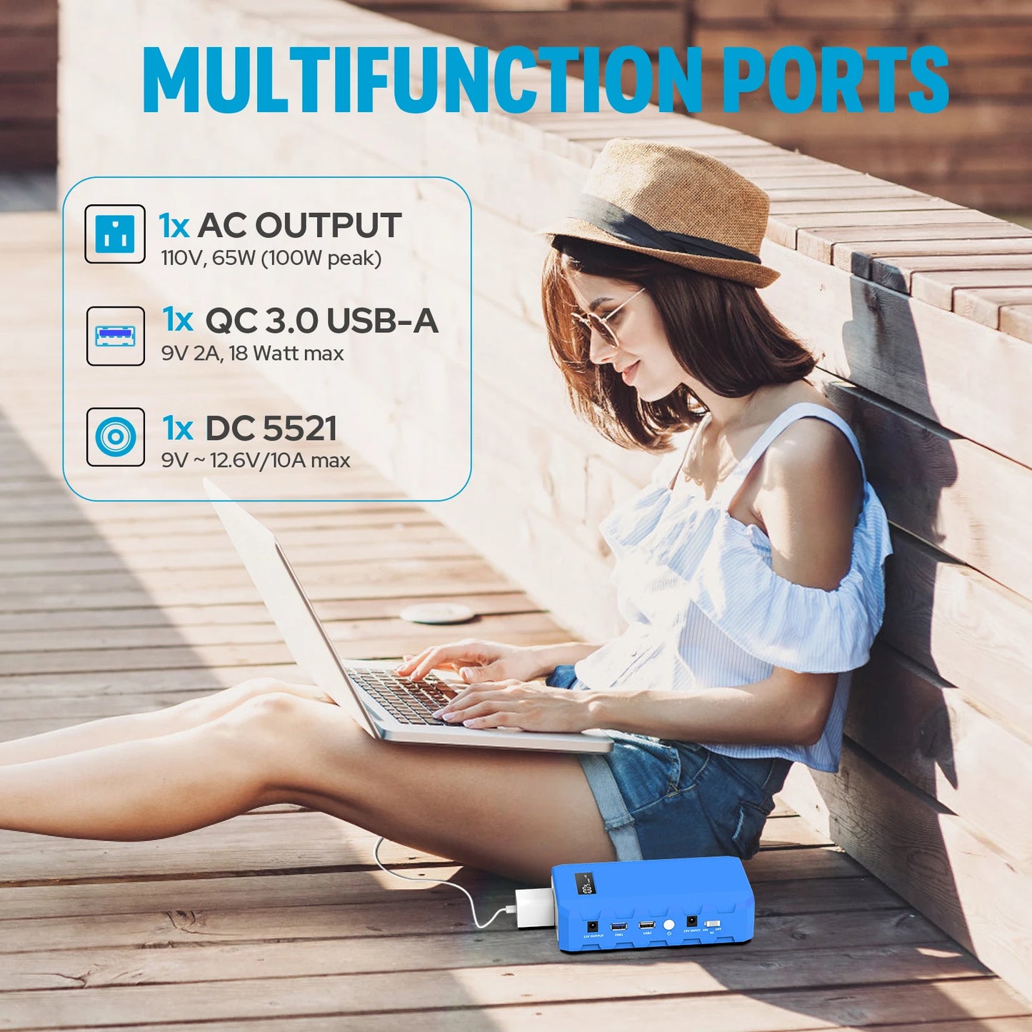 Portable Power Bank Battery Charger with AC DC Outlet.