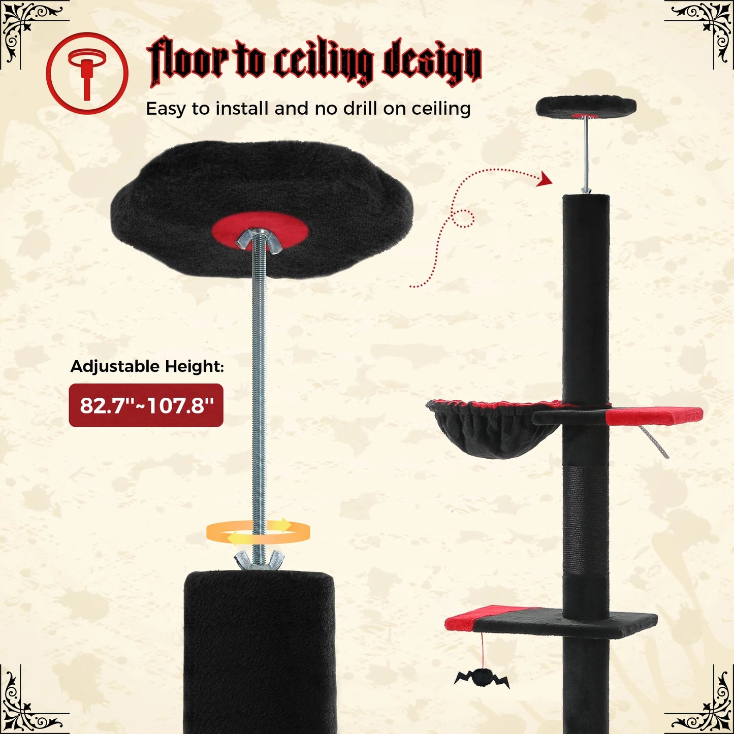 Gothic Cat Tree Floor to Ceiling, Tall Cat Tower.