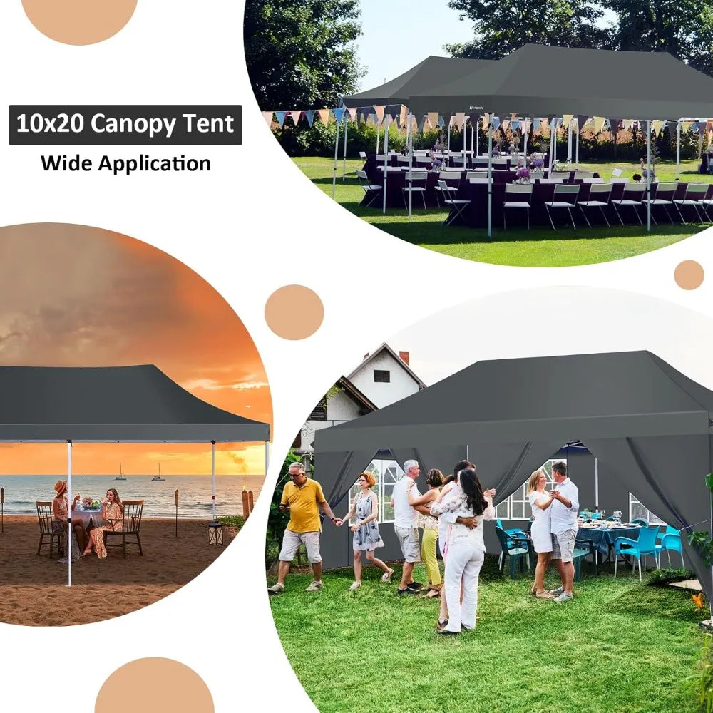 COBIZI 10x20ft Pop Up Canopy Tent with 6 Sidewalls, Waterproof UV50+, Adjustable Height & Sandbags.