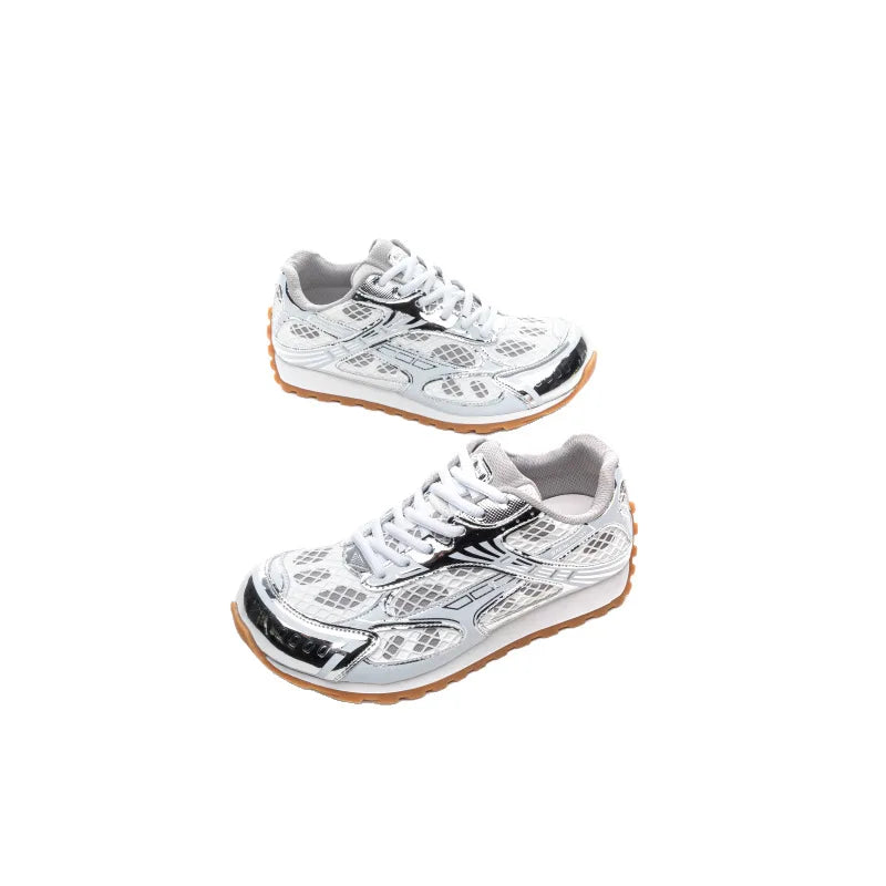 Silver color block low top Men/Women sneakers.