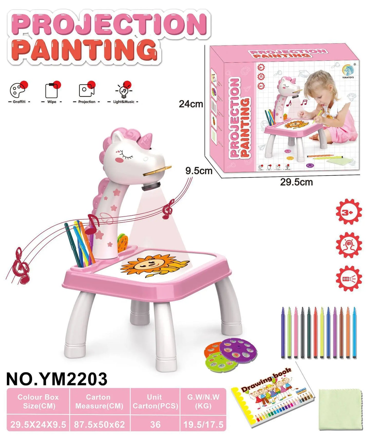 Unicorn Projection Drawing Board For Children Three Years +