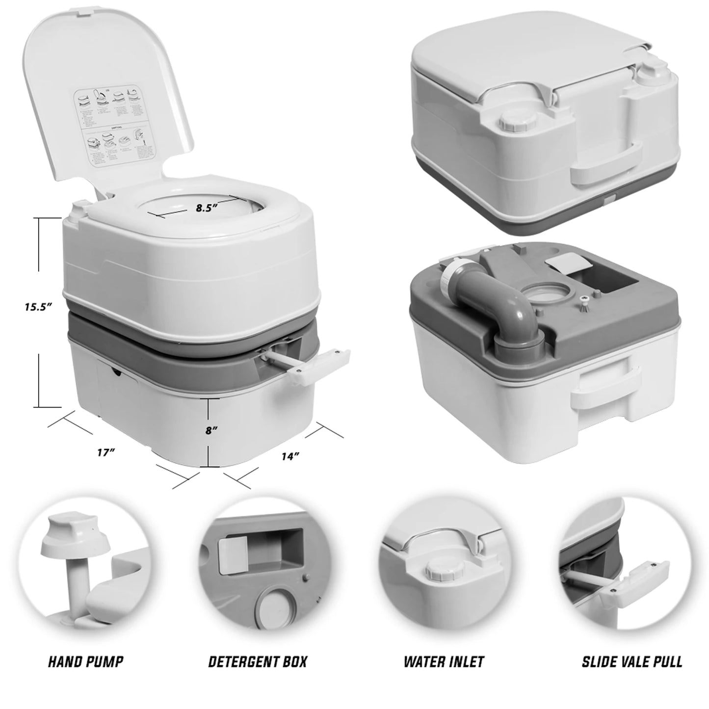 Leak- Proof Portable Toilet  For Camping  With Handle Pumping.