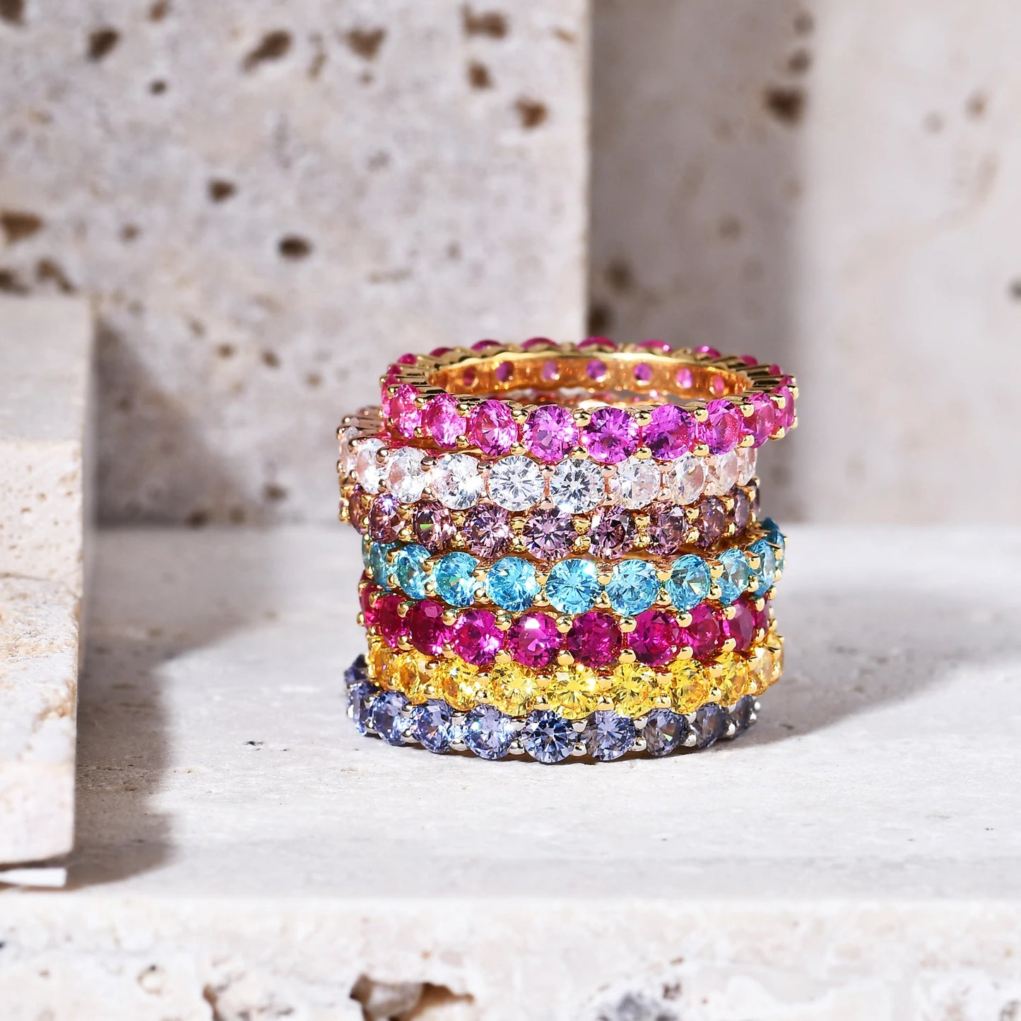 Silver 18K Gold-filled Gemstone Eternity Band.