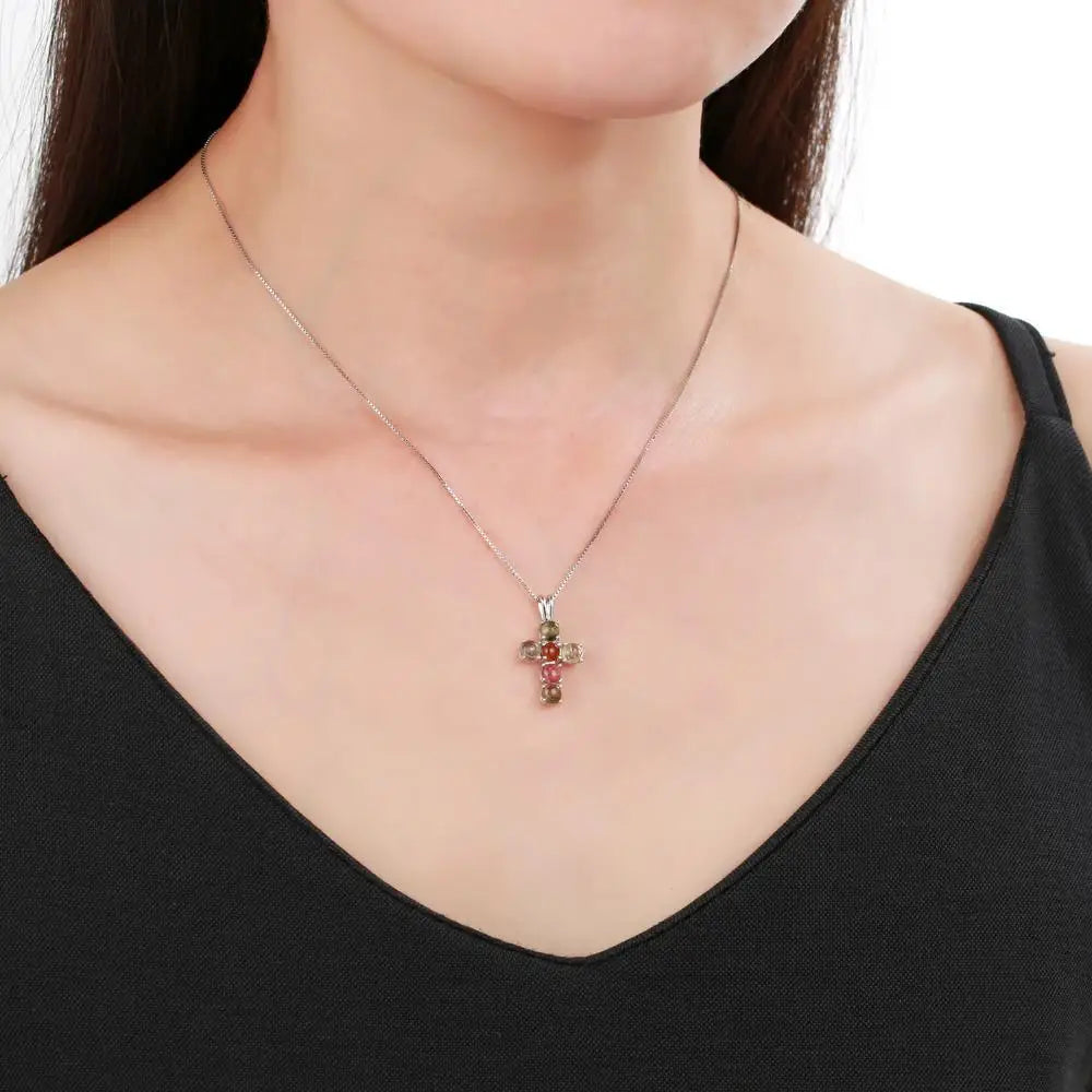 Swiss Blue Topaz  Gemstone Cross Pendant Necklaces for Women .