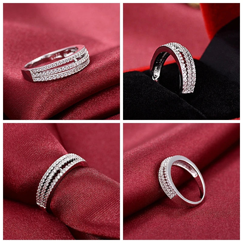 Three Rows Cubic Zirconia  Rings for Women .