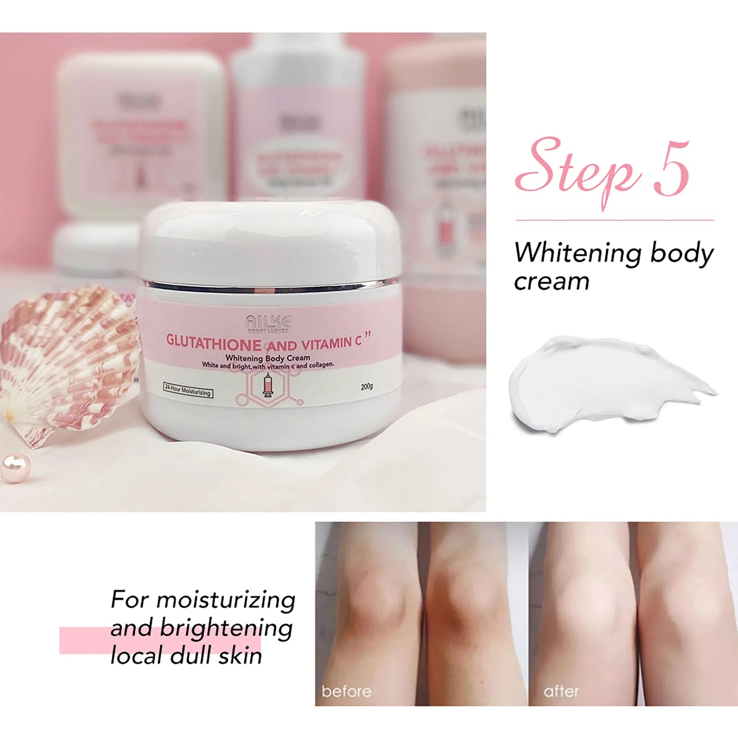 AILKE Brightening Skin Care Set, With Vitamin C, Glutathione, Reduce Spots & Moisturizes Skin.