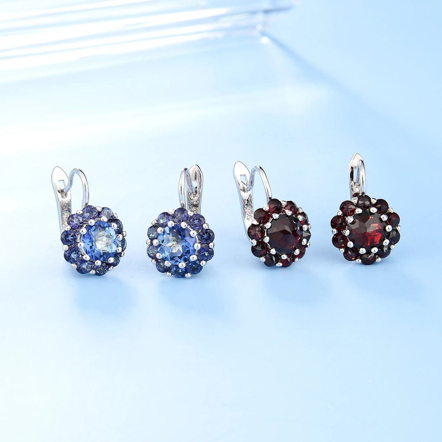 Silver gemstone Cluster of Emerald black Garnet  jewelry sets.