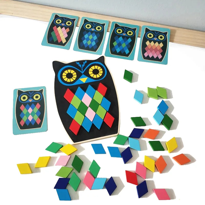 Montessori owl or fish color matching jigsaw boards .