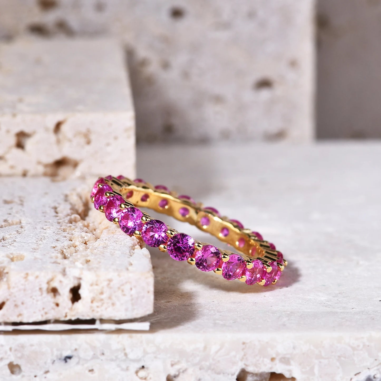 Silver 18K Gold-filled Gemstone Eternity Band.