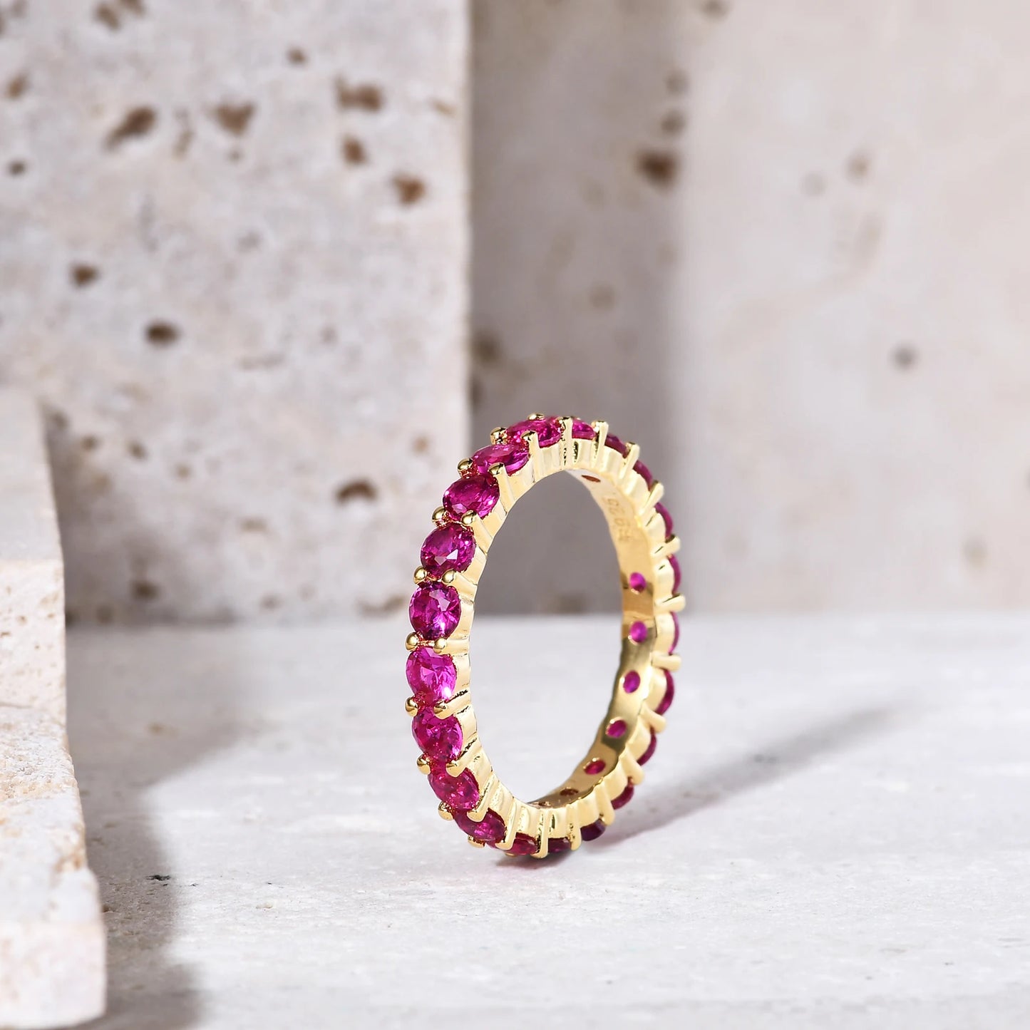 Silver 18K Gold-filled Gemstone Eternity Band.