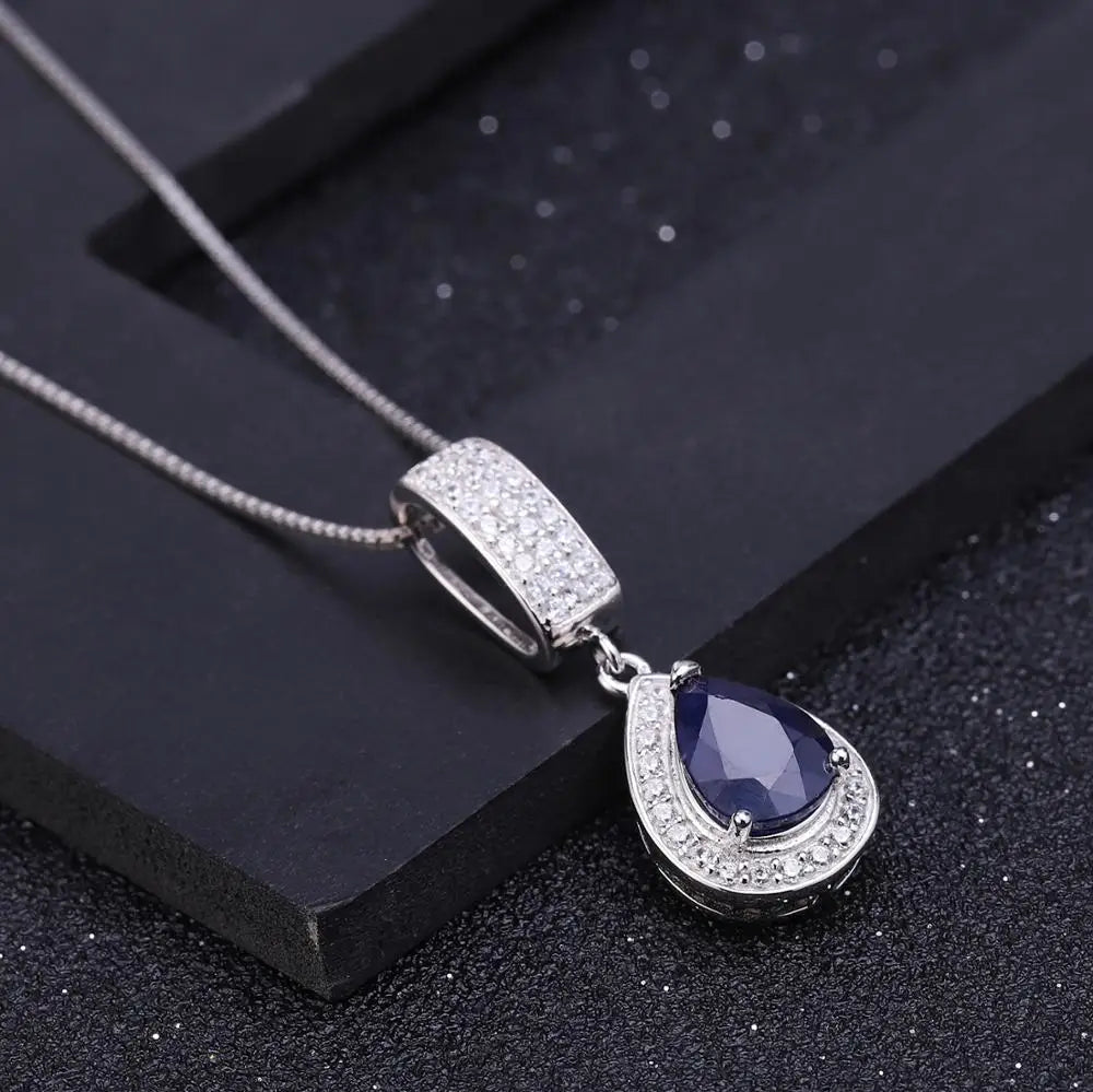 GEM'S BALLET Classic Natural Blue Sapphire  Jewelry Set. (925 Sterling Silver)