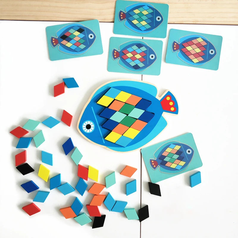 Montessori owl or fish color matching jigsaw boards .