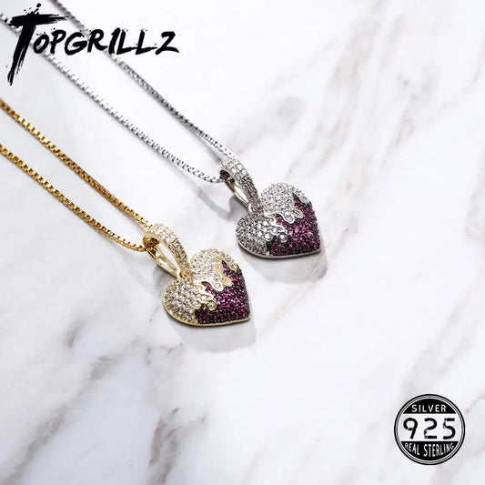 TOPGRILLZ 925 Sterling Silver Iced Cubic Zirconia Heart Pendant