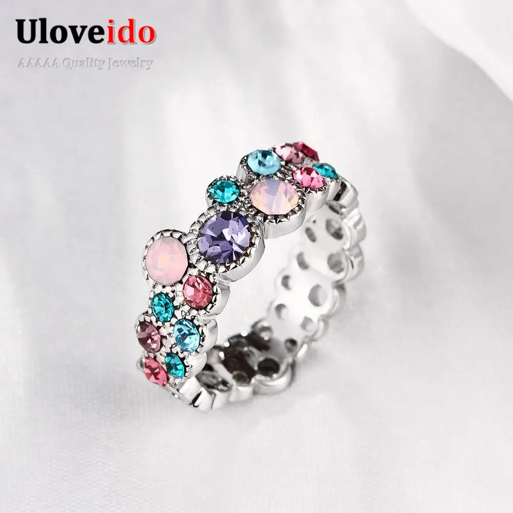 Uloveido  Cubic Zirconia Silver Color Mystic  Ring.