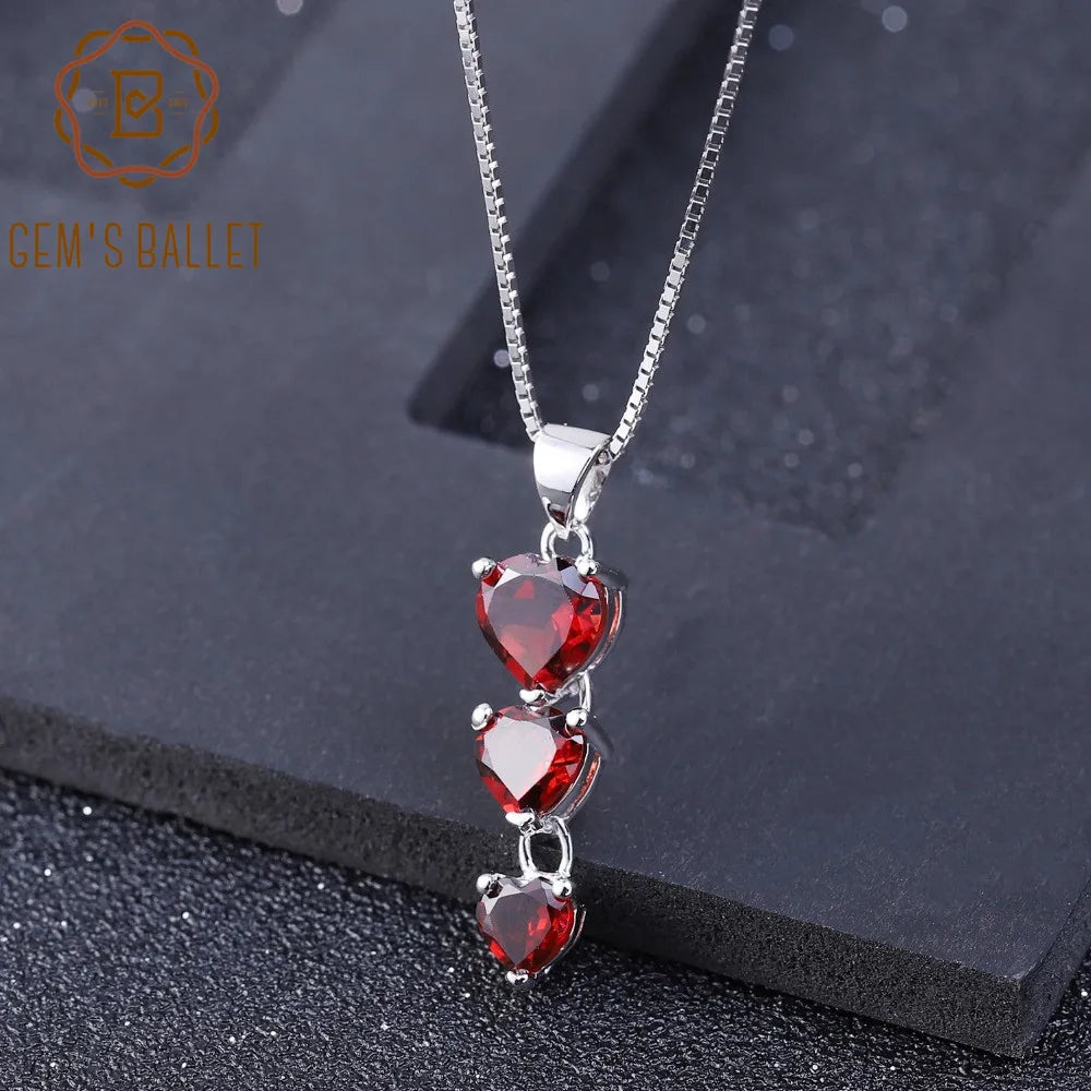 Natural Red Garnet Gemstone Silver Heart Pendant.