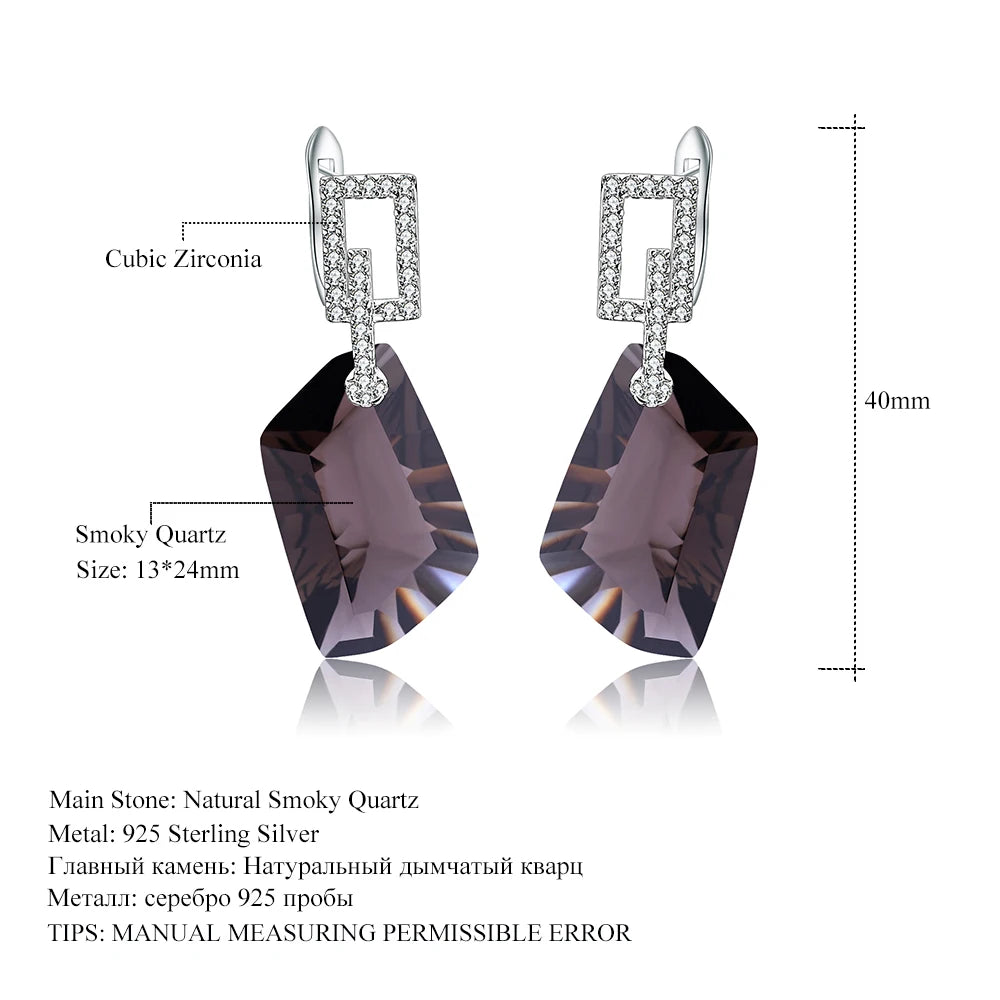 Natural smoky Quartz gemstone drop Earrings .