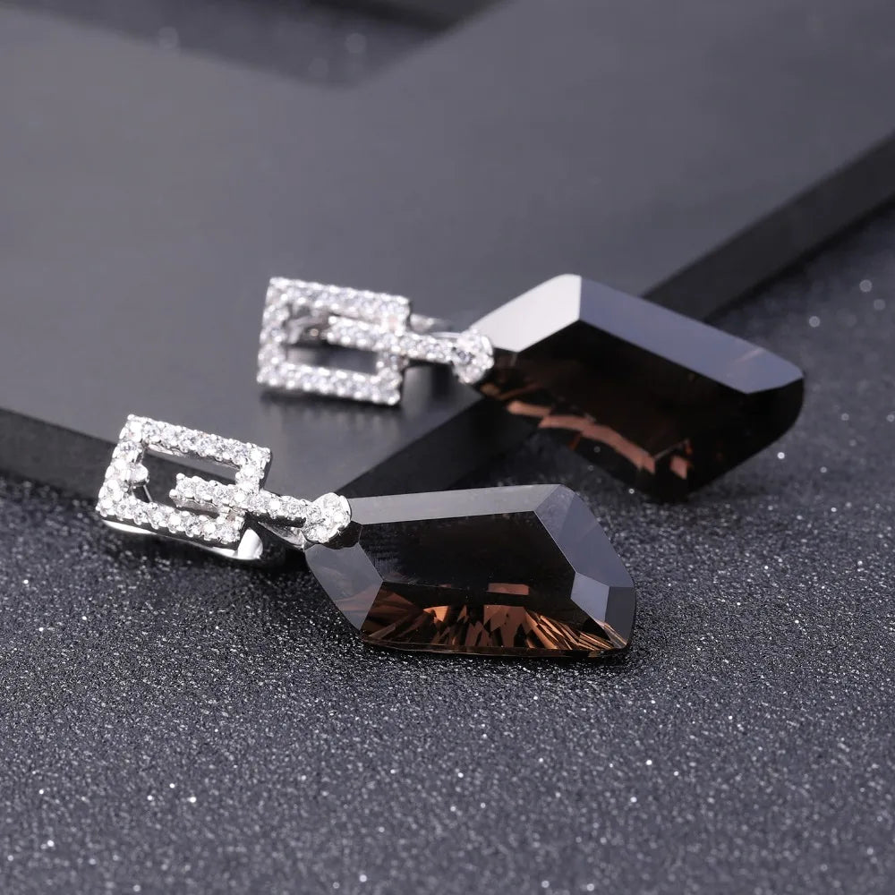 Natural smoky Quartz gemstone drop Earrings .