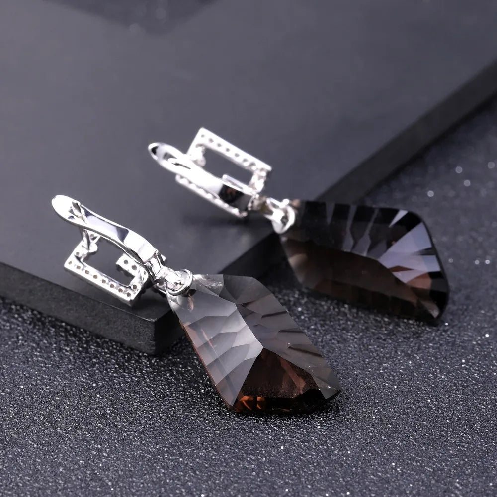 Natural smoky Quartz gemstone drop Earrings .