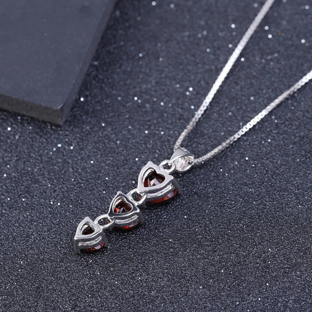 Natural Red Garnet Gemstone Silver Heart Pendant.