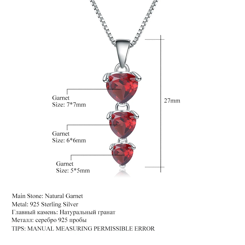 Natural Red Garnet Gemstone Silver Heart Pendant.