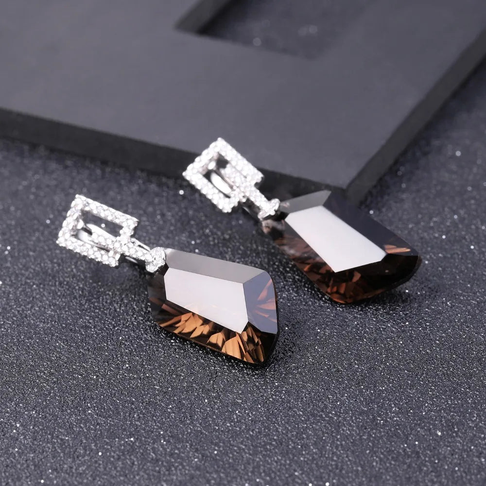 Natural smoky Quartz gemstone drop Earrings .