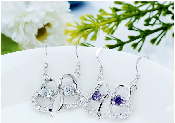 Uloveido Bijouterie Silver Color Heart Women's  Jewelry Set.