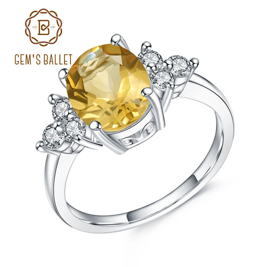GEM'S BALLET Classic Oval 2.60Ct Natural Citrine Rings For Women .
