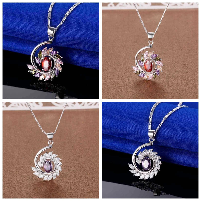 Uloveido  Rainbow Necklace Flower Pendant with Chain.