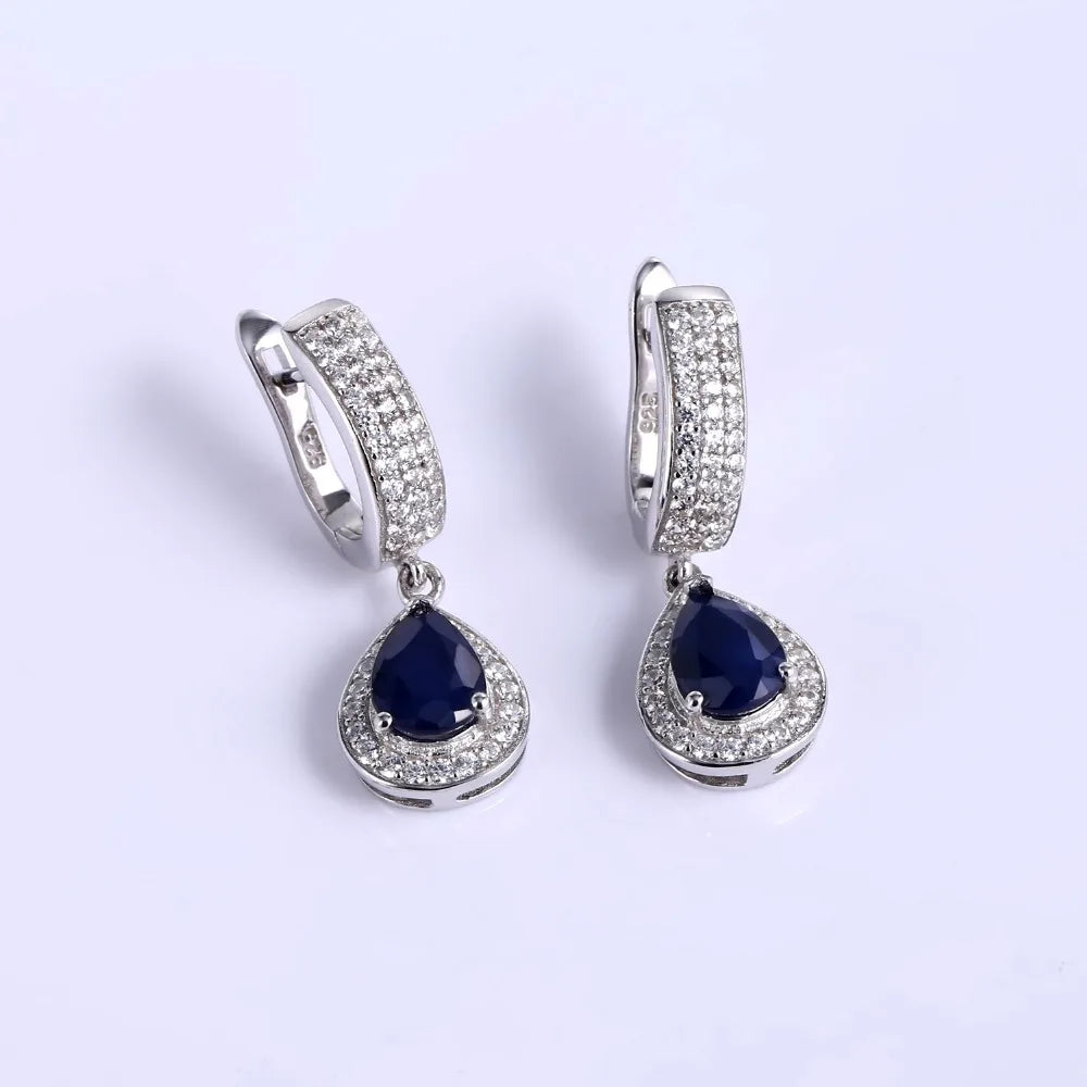 GEM'S BALLET Classic Natural Blue Sapphire  Jewelry Set. (925 Sterling Silver)