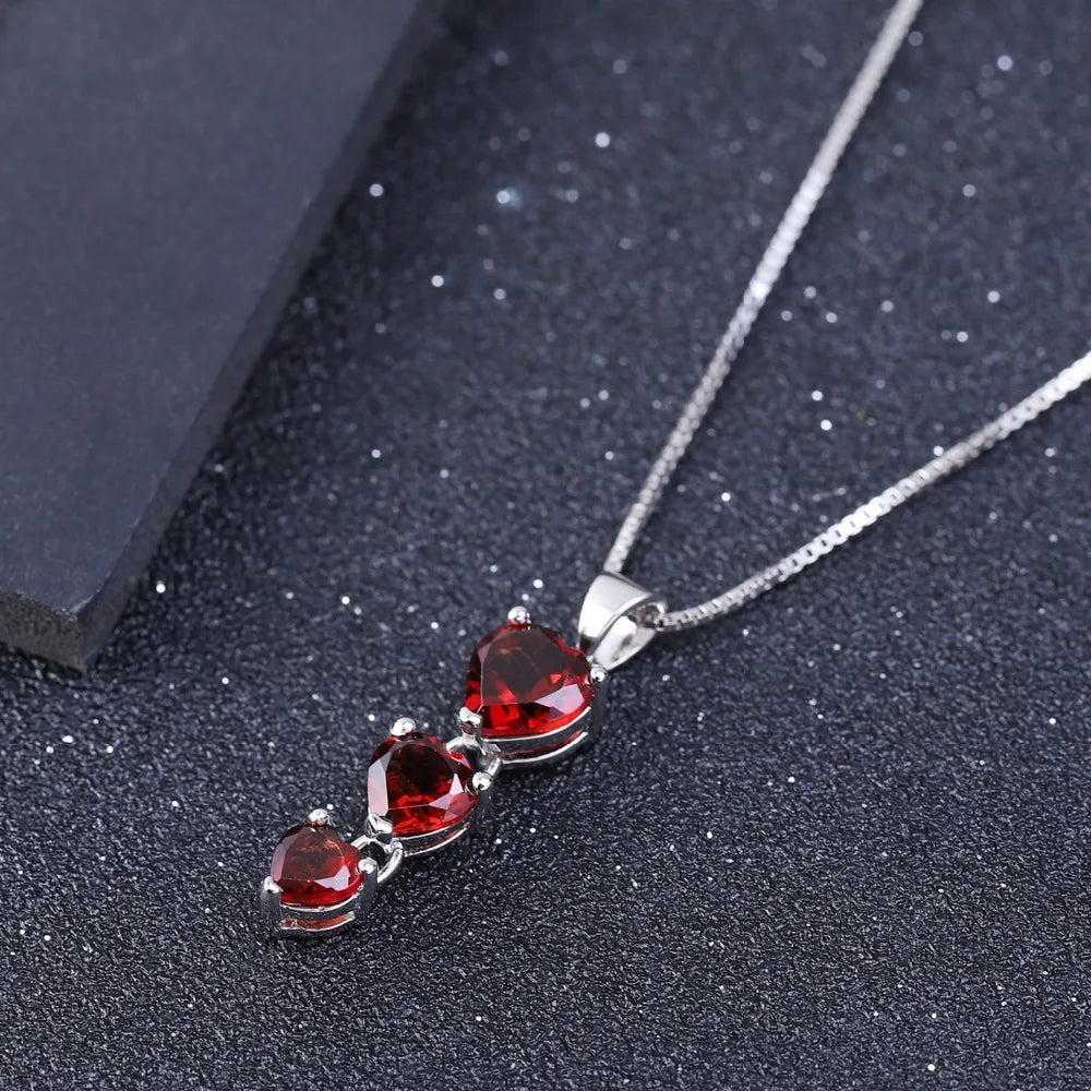 Natural Red Garnet Gemstone Silver Heart Pendant.