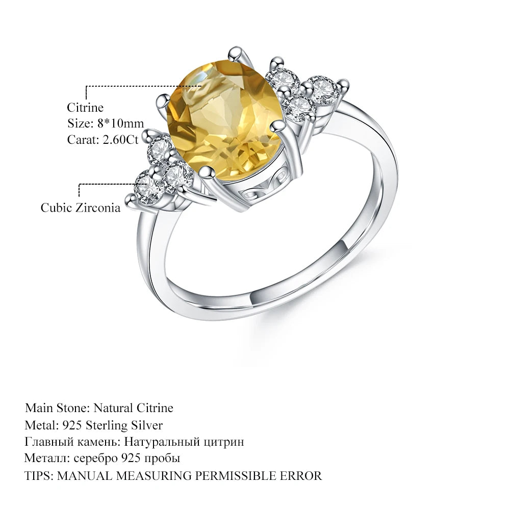 GEM'S BALLET Classic Oval 2.60Ct Natural Citrine Rings For Women .