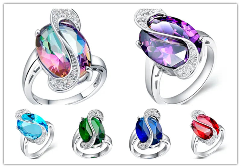 Uloveido Rainbow Silver  Ring for Women.