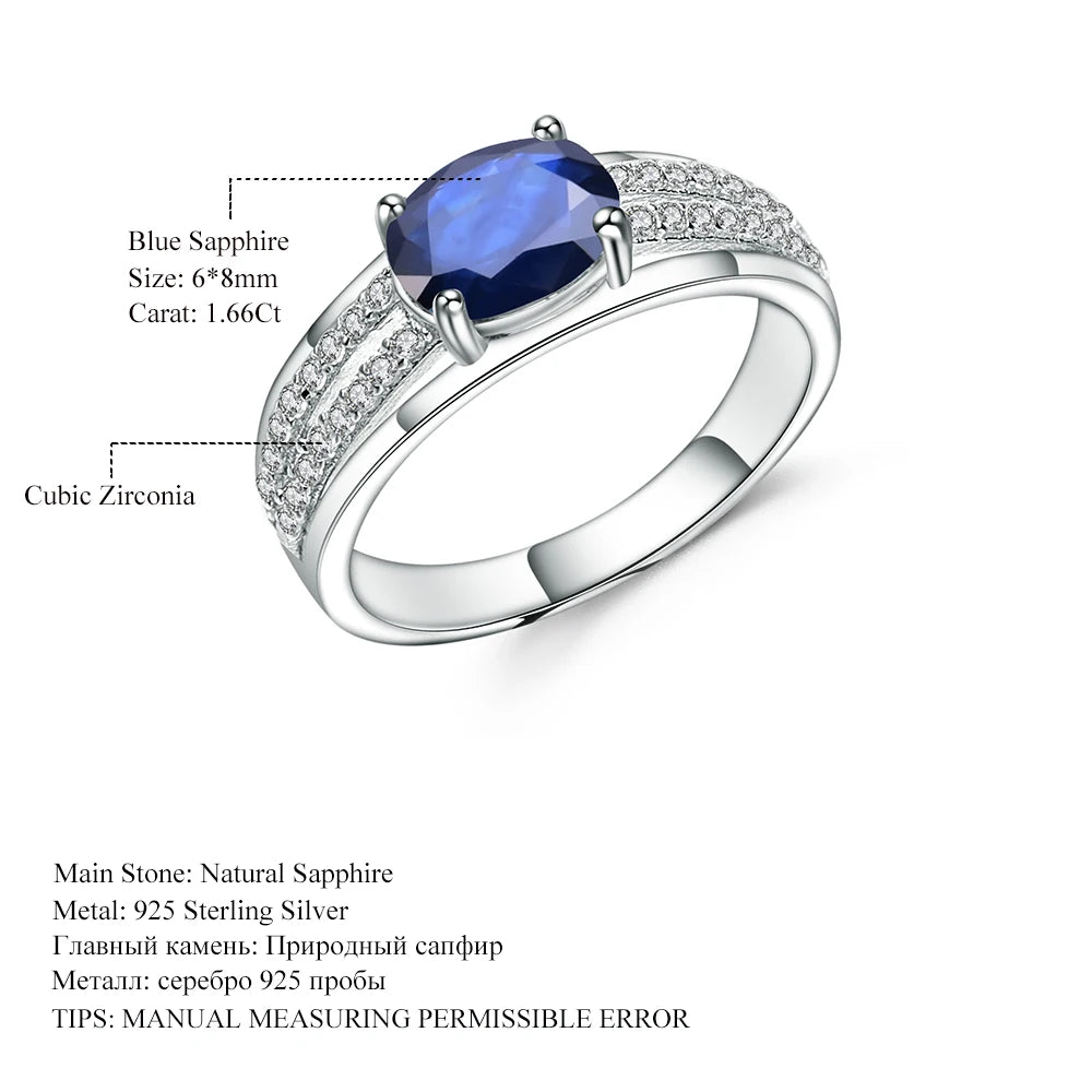 Oval Natural Blue Sapphire Gemstone Ring.