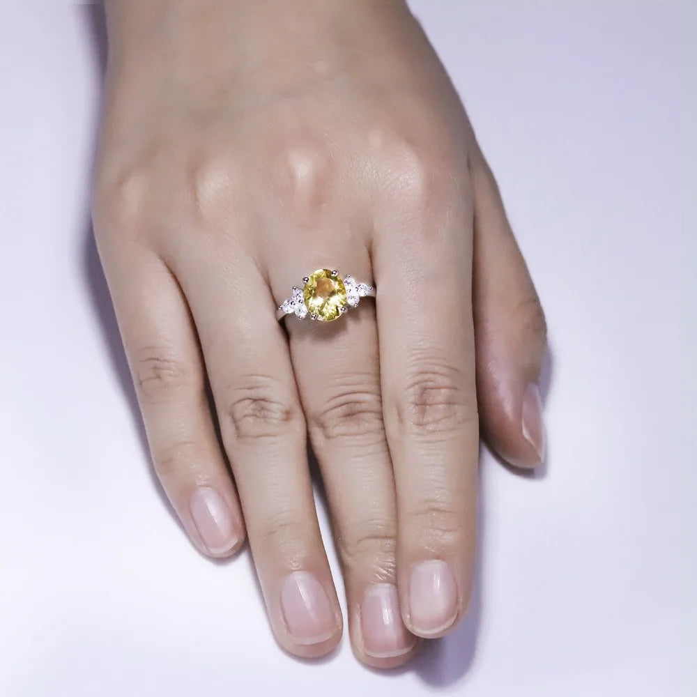 GEM'S BALLET Classic Oval 2.60Ct Natural Citrine Rings For Women .