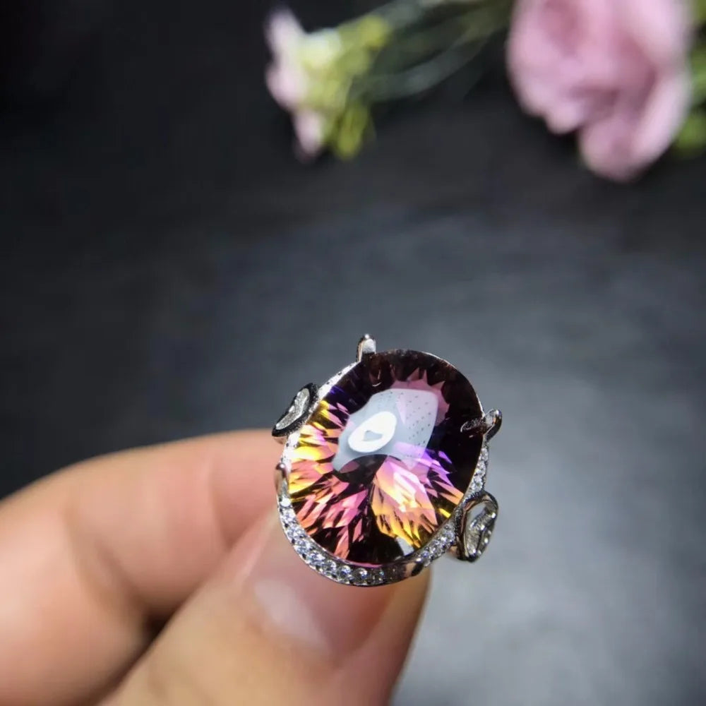 Uloveido  Natural  Ametrine Ring out of 925 Sterling Silver For Women.